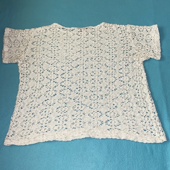 JORO FASHIONS crocheted floral pullover top short sleeve boho white size XL - Picture 6 of 8
